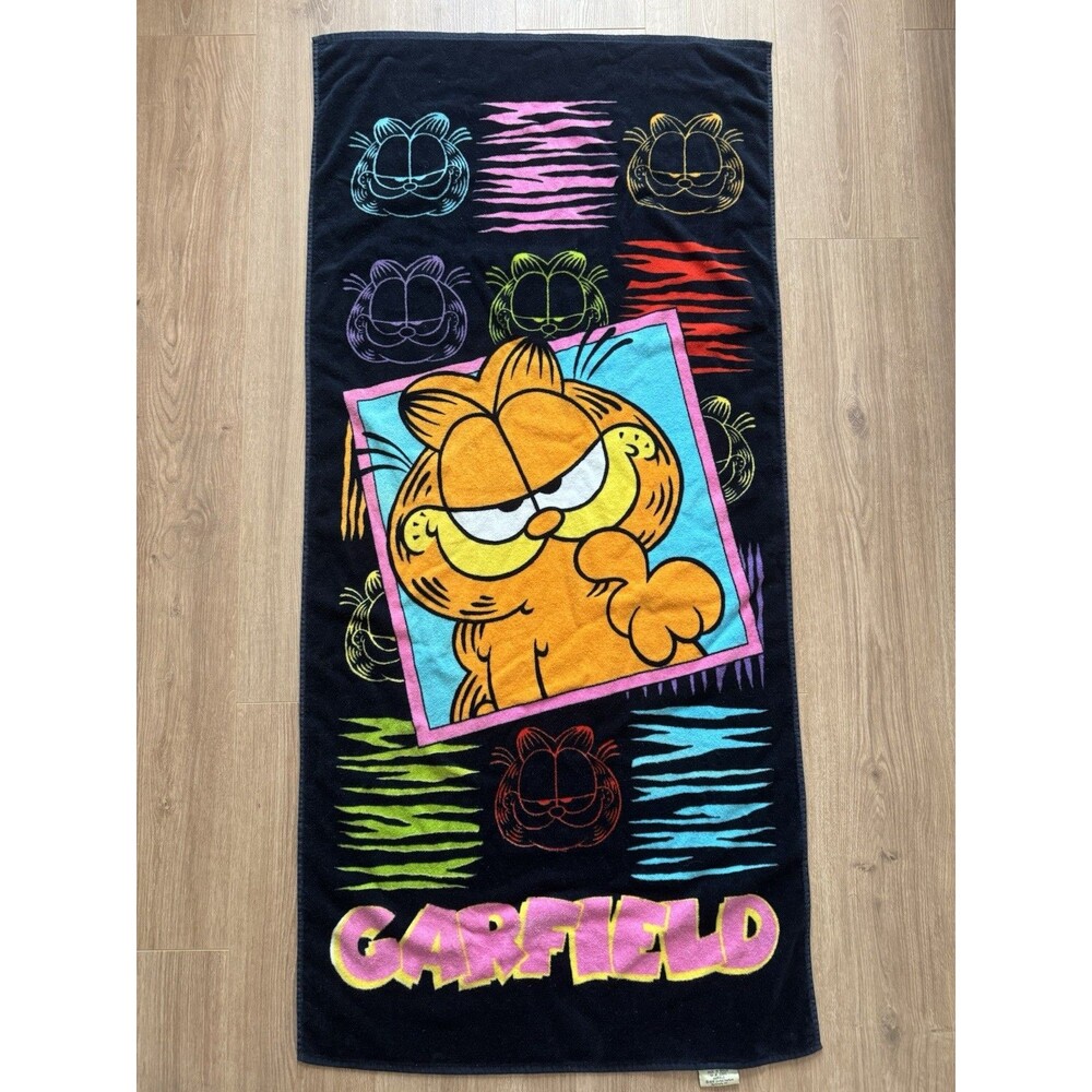 Vintage 1978 Garfield Beach Towel 30x58 Neon Bright Print Retro VTG Rare